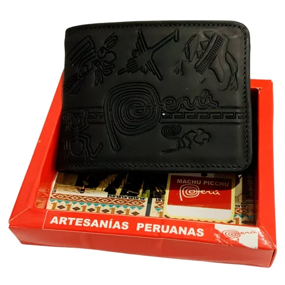 New Nazca Lines Ica Peru Souvenir Men's Embossed Black Leather Bifold Wallet