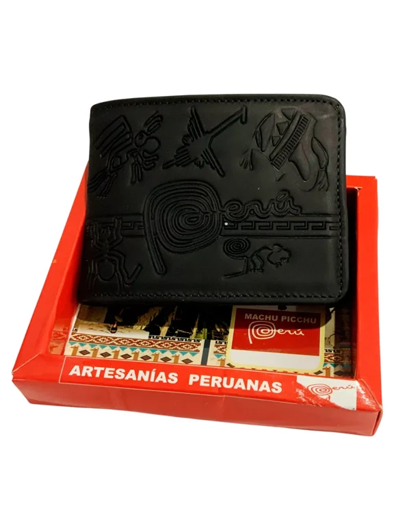 New Nazca Lines Ica Peru Souvenir Men's Embossed Black Leather Bifold Wallet