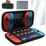 New Neptune Switch Carry Case - Protective Shell for Switch & OLED - Game Cartridge Holder - Water & Scratch-Resistant - Travel-Friendly Accessory With Microfiber Towel & Screen Protector Black