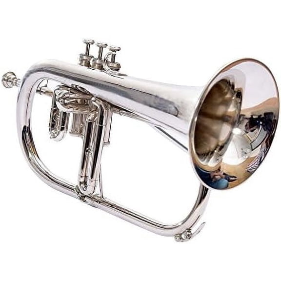 New Nickel Plated Bb Flat 3 Valve Flugelhorn with Free Hard Case and Mouthpiece$$Musical Instruments