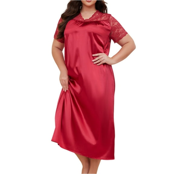 New Nightgown Women Leisure Homewear Sexy Lace Splicing Sleeve Nightdress Long Sleepwear Soft Satin Loungewear Big Size Women Colthing