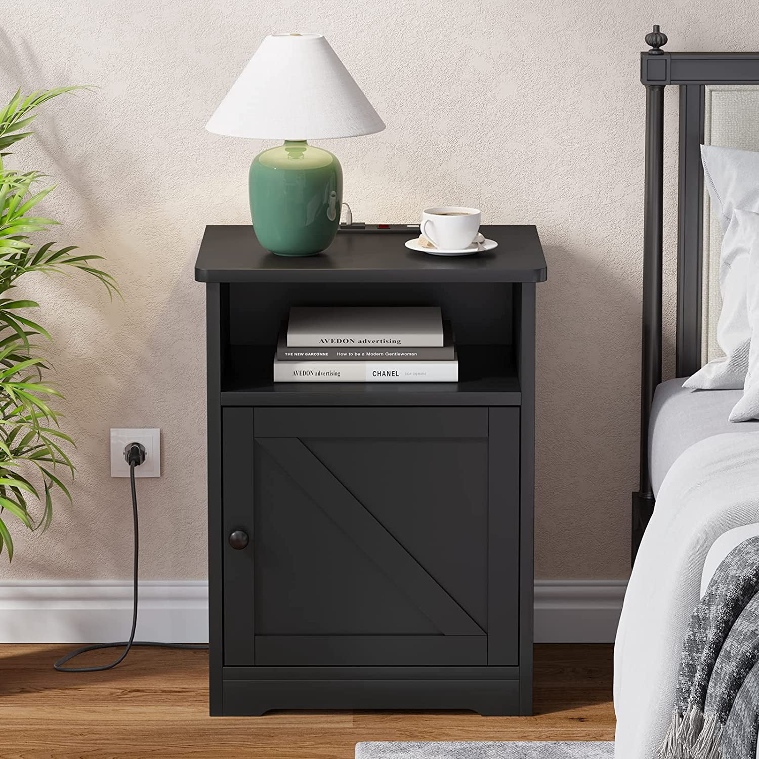 New Nightstand Set of 2 with Charging Station,Night Stands with Storage