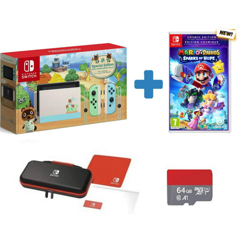 New Nintendo Switch Animal Crossing Limited Edition - Bundle with Mario  Rabbids Sparks of Hope - 64GB Micro SD - PowerA Case