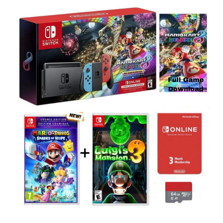 NEW Nintendo Switch Neon Blue Red Joy-Con + Mario Kart 8 Deluxe Bundle Full  Game