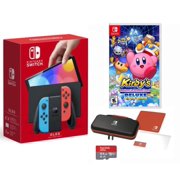 New Nintendo Switch OLED Model Neon Red & Blue Joy-Con - 64GB Console HD Screen- Bundle with Kirby's Return to Dreamland: Deluxe Edition + Switch Carrying Case + 64GB MicroSD Card