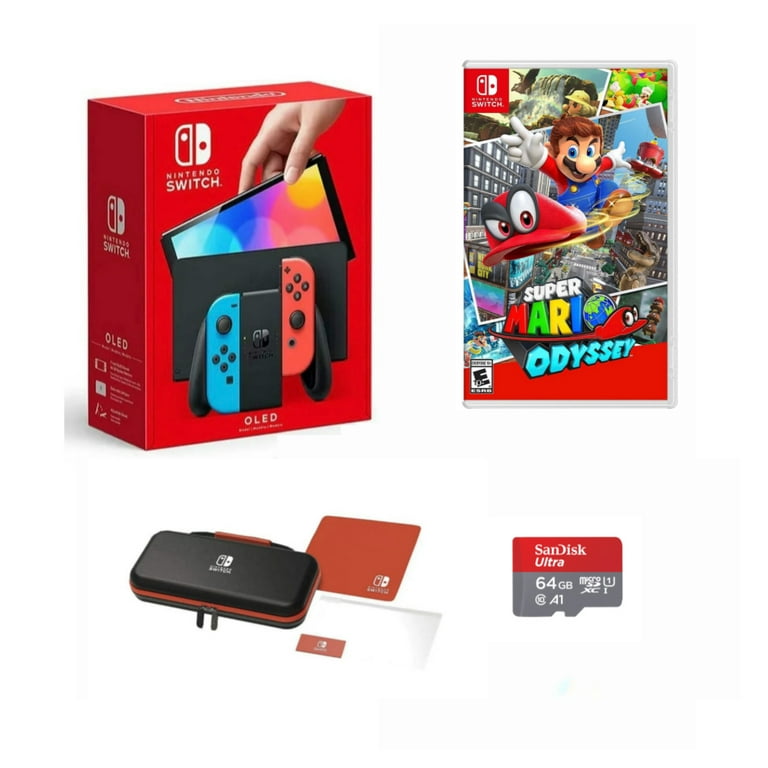 Nintendo Switch OLED, Neon Red/Blue Joy-Con, Mario Odyssey