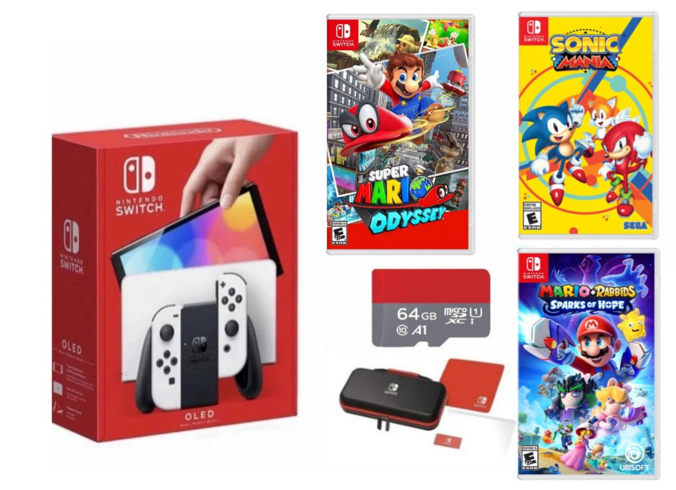 Nintendo Switch OLED, White Joy Con, 64GB, 3 Games, Case
