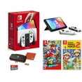 thumbnail image 1 of Nintendo Switch OLED Model White Joy Con 64GB Console HD Screen - Bundle - Super Mario Odyssey + Super Mario Maker 2 + PowerA Nintendo Switch Case And Protector + 64GB MicroSD Included, 1 of 8