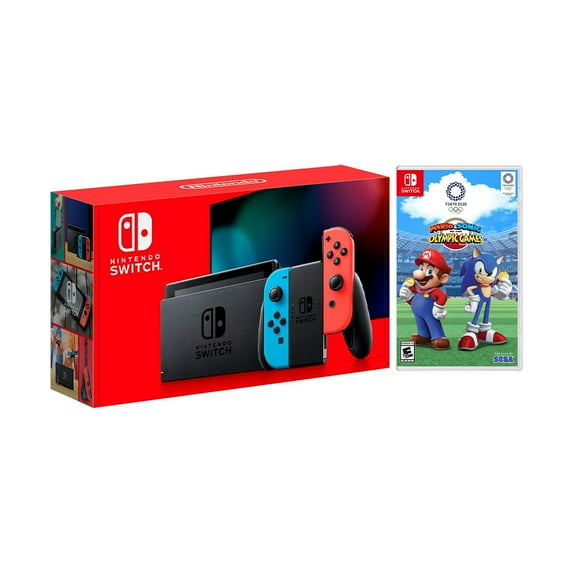New Nintendo Switch Red/Blue Joy-Con Improved Battery Life Console Bundle with Mario & Sonic at the Olympic Games: Tokyo 2020 Game Disc and Mytrix NS Tempered Glass Screen Protector - 2019 New Game!