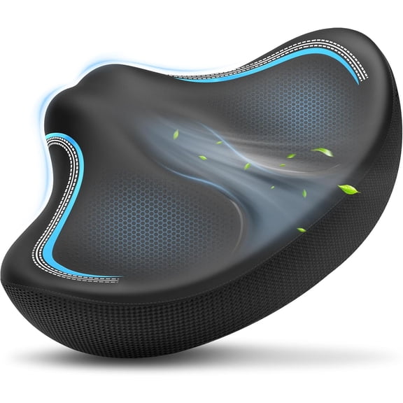 New Noseless Oversized Bike Seat, Extra Wide Comfort Pure Memory Foam Bicycle Seat Cushion, Compatible Saddle Replacement with Electric Bike, Exercise, Cruiser, Road Bike for Men & Women
