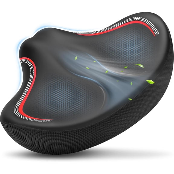 New Noseless Oversized Bike Seat, Extra Wide Comfort Pure Memory Foam Bicycle Seat Cushion, Compatible Saddle Replacement with Electric Bike, Exercise, Cruiser, Road Bike for Men & Women