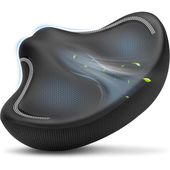 New Noseless Oversized Bike Seat, Extra Wide Comfort Pure Memory Foam Bicycle Seat Cushion, Compatible Saddle Replacement with Electric Bike, Exercise, Cruiser, Road Bike for Men & Women