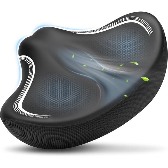 New Noseless Oversized Bike Seat, Extra Wide Comfort Pure Memory Foam Bicycle Seat Cushion, Compatible Saddle Replacement with Electric Bike, Exercise, Cruiser, Road Bike for Men & Women