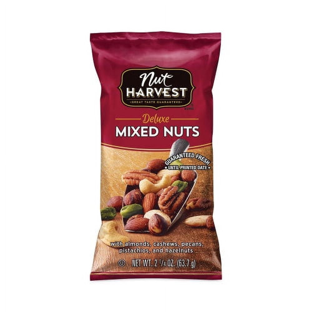 New Nut Harvest Deluxe Mixed Nuts, 2.25 oz Pouch, 8/Carton, Ships