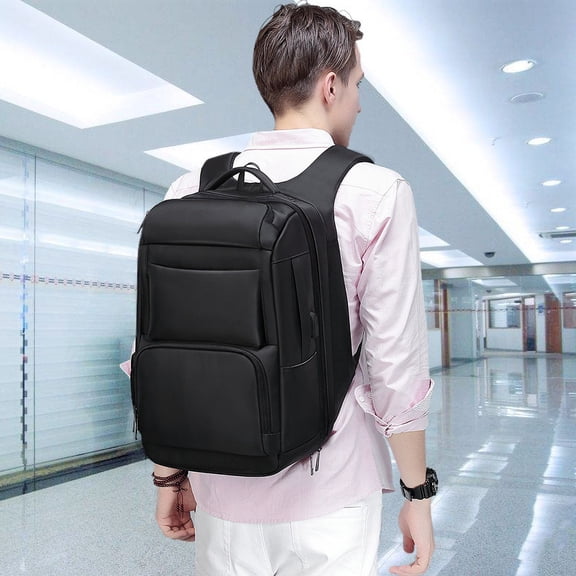 New Nylon Backpack Fashion Travel Bag Large Capacity Men's Backpack Can Store 17 Inch Computer Bag,Black