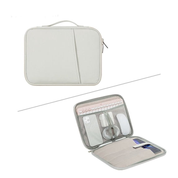 New Nylon Shockproof Tablet Bag Professional Large Capacity Anti-fall Sleeve Bag Plush Lining Multi-layer Laptop Handbag Case (White,12.9-13inch)