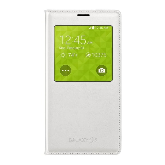 New OEM Samsung S-View Flip White Leather Case For Samsung Galaxy S5
