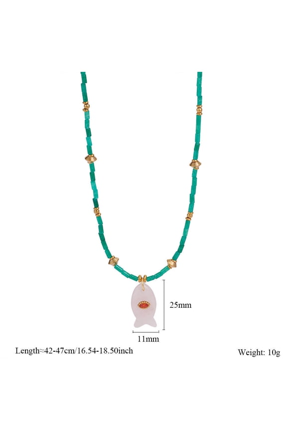 New Ocean-Inspired Small Fish Pendant Necklace for Women, Natural Stone Stainless Steel Animal Jewelry Choker Necklace Gift