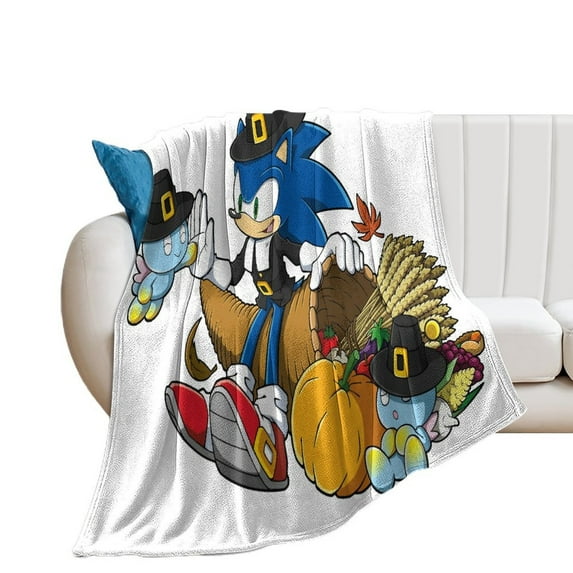 New Official Thanksgiving Art Sonic The Hedgehog Luxury Flannel Blanket - Super Soft Anti-Static Plush Warm Blanket for Sofa Bed - Extra Large Cozy Blanket for Men and Women, Home Decor Gift.