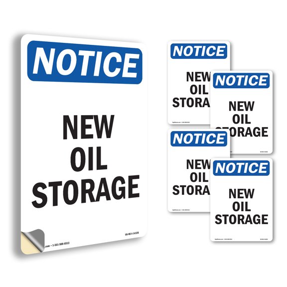 New Oil Storage OSHA Notice Vinyl Decal Label 5 Inch x 3.5 Inch - 5 Pack