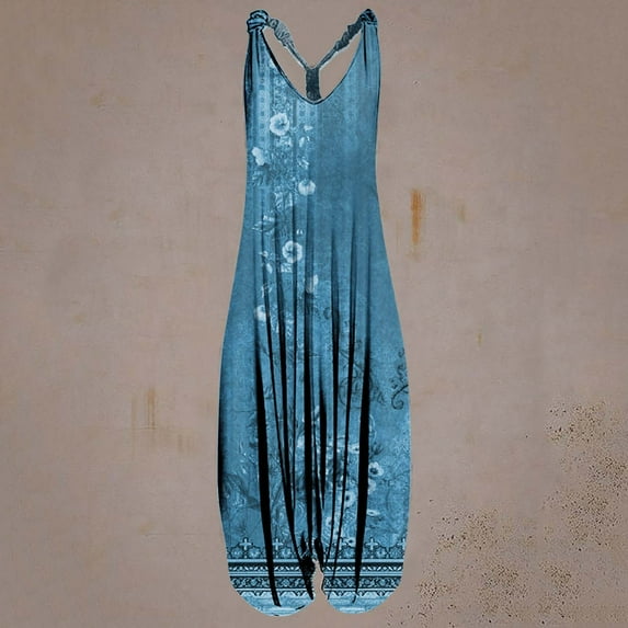New One Piece Jumpsuits for Women Summer Fashion Boho Print Romper Long Playsuit Strapless Sleeveless Jumpsuit Save to 65% off!