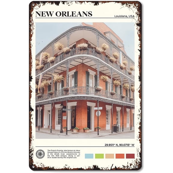 New Orleans 8x12 Inch Aluminum Metal Tin Signs Funny Vintage Poster-For Living Bathroom Room Kitchen Bedroom Garden Wall Decor