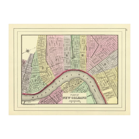 New Orleans Art, 1890 Vintage Map of New Orleans Louisiana, LA History Wall Decor Gift, Old New Orleans Map - 24" x 18" Unframed Print