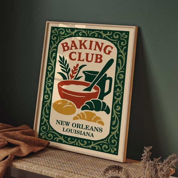 New Orleans Baking Club Vintage Louisiana Kitchen Art, Unframed Paper Poster 8x10in