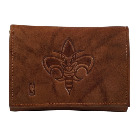 New Orleans Basketball Hornets Throwback - Brown Leather Embossed Trifold Wallet