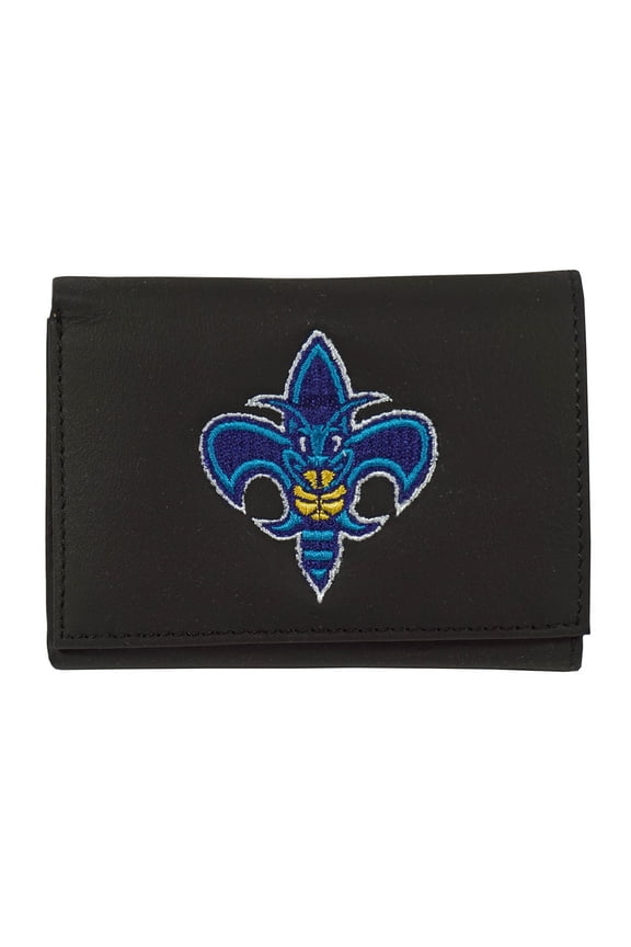 New Orleans Basketball Hornets - Throwback - Embroidered Black Leather Trifold Wallet