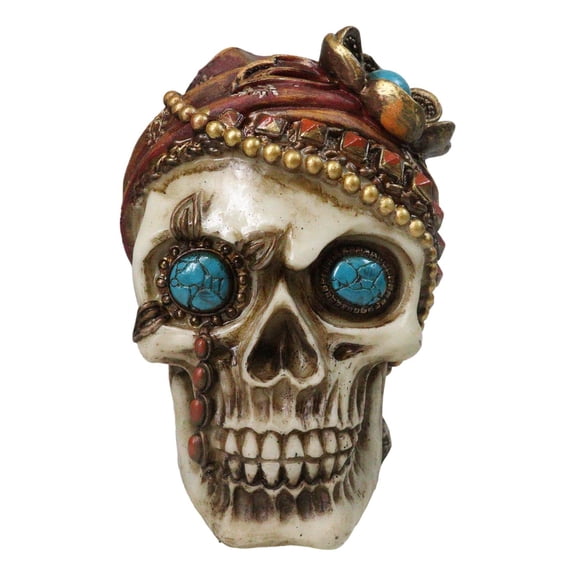 New Orleans Bayou Madame LaLaurie Skull with Turquoise Rocks Money Bank Figurine