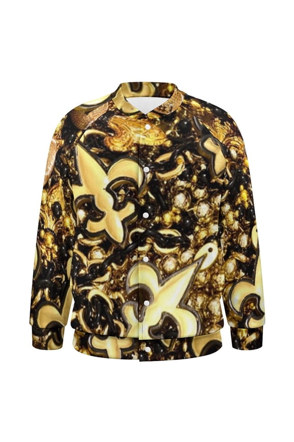 New Orleans Black And Gold Louisiana Fleur De Lis Beads Baseball Jersey Fashion Ribbed Sleeve Man Women's Jacket Motion Tops XXS-6XL