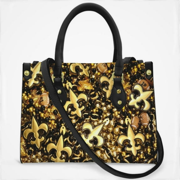 New Orleans Black And Gold Louisiana Fleur De Lis Beads Cross Body Bags For Women Small Leather Female Handbags Fashion Top-Handle Totes