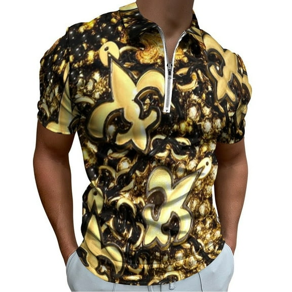 New Orleans Black And Gold Louisiana Fleur De Lis Beads Men Zipper T-shirt Summer Casual Short Sleeve T-shirt Top