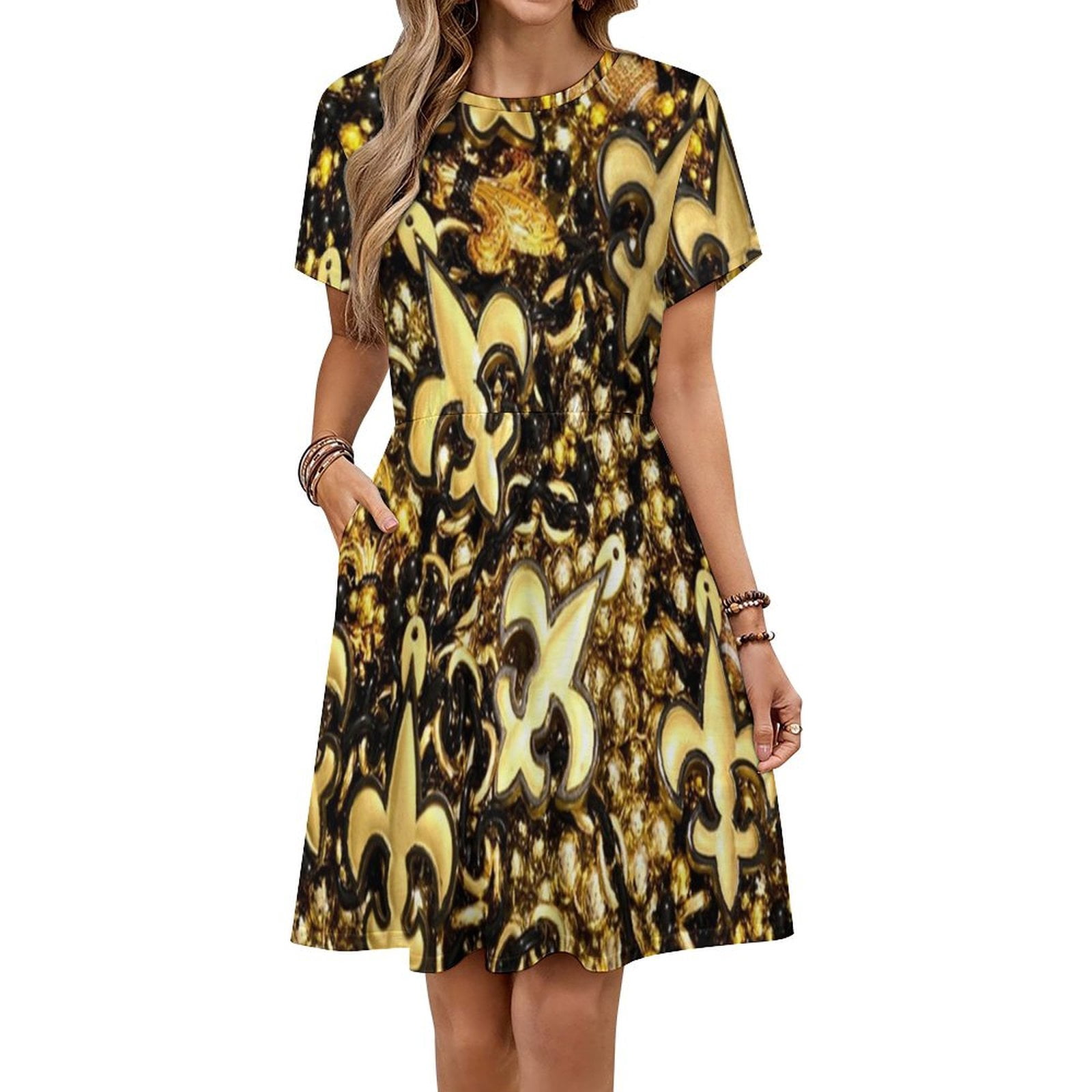 New Orleans Black And Gold Louisiana Fleur De Lis Beads Short Sleeve Dress Women Summer Evening Dresses Ladies Sundress - Walmart.com New Orleans Black And Gold Louisiana Fleur De Lis Beads Short Sleeve Dress Women Summer Evening Dresses Ladies Sundress - Walmart.com