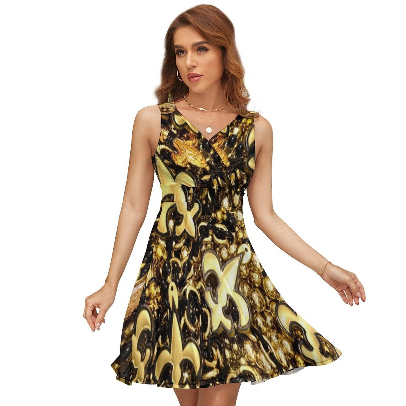New Orleans Black And Gold Louisiana Fleur De Lis Beads Sleeveless Dress  Women Summer Evening Dresses Ladies Sundress - Walmart.com