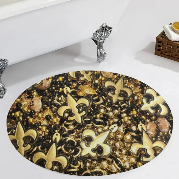New Orleans Black And Gold Louisiana Fleur De Lis Beads Round Carpet Circle Rug Outdoor Patio Area Rug Washable Large Area Rugs Hallway Room Decor Fitness Mats