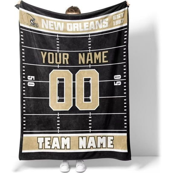 New Orleans Blanket for Men Women Boy Gifts Custom Name and Number Throw Blanket