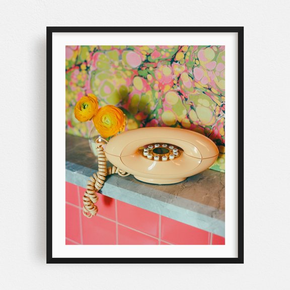 New Orleans Calling - New Orleans Louisiana Photography Retro Vintage Mid-Century Modern Floral Psychedelic Pattern Kitchen Decor Black Framed Wall Art Print 11 x 14 inches