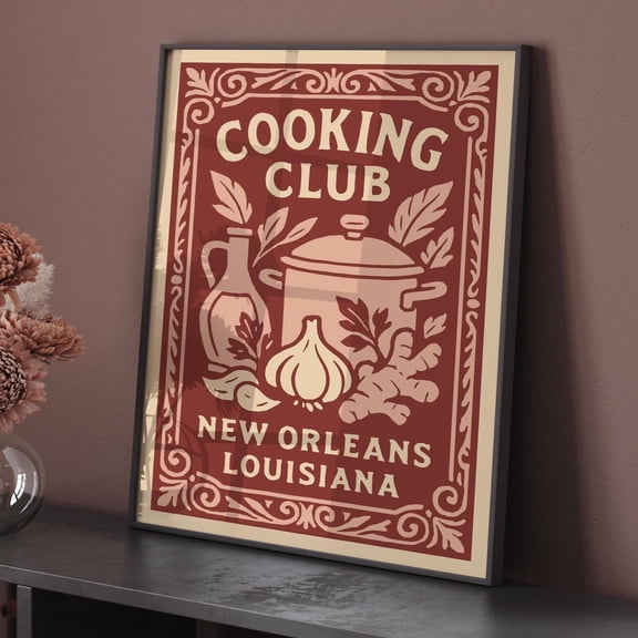 New Orleans Cooking Club Poster: Vintage Southern Food, Boho Kitchen Art UNFRAMED Poster, Wall Art for Decor, Present, 8x12