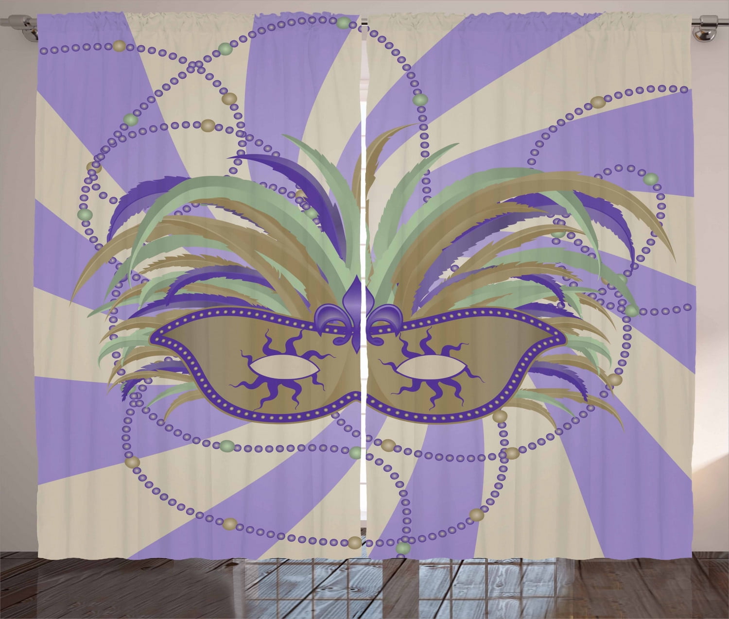 New Orleans Curtains 2 Panels Set, Classic Masquerade Mardi Gras Mask