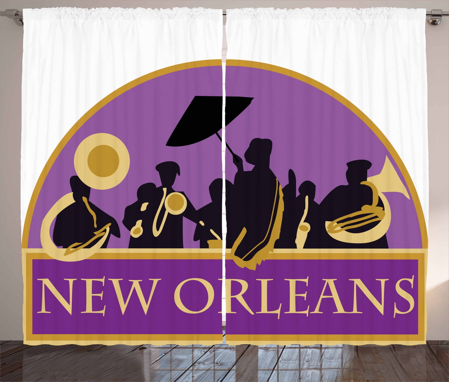 New Orleans Curtains 2 Panels Set, French Quarter Band with Jazz
