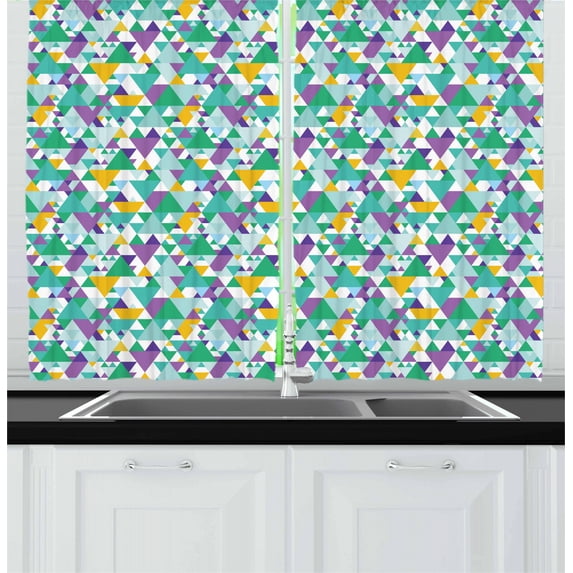 New Orleans Curtains 2 Panels Set, Geometric Arrangement of Triangles Mardi Grass Colors Abstract Carnival Theme, Window Drapes for Living Room Bedroom, 55W X 39L Inches, Multicolor, by Ambesonne