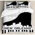 thumbnail image 1 of New Orleans Duvet Cover Set Queen Size, City Silhouette on a Piano Jazz Capital of the United States of America, Decorative 3 Piece Bedding Set with 2 Pillow Shams, Black and White, by Ambesonne, 1 of 3