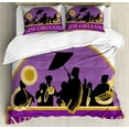 thumbnail image 1 of New Orleans Duvet Cover Set Queen Size, French Quarter Band with Jazz Trumpet Saxophone and Brass, Decorative 3 Piece Bedding Set with 2 Pillow Shams, Blue Violet Earth Yellow Black, by Ambesonne, 1 of 3