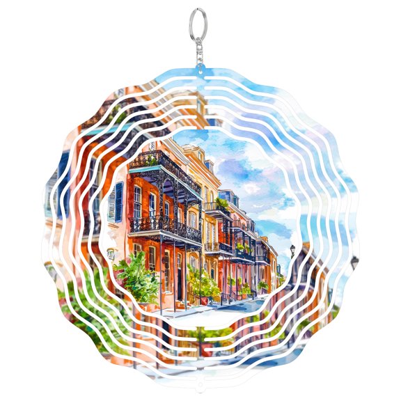 New Orleans French Quarter 3D Wind Spinner Stainless Steel Kinetic Art Garden Decoration Louisiana Jazz Gift