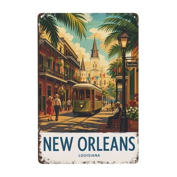 New Orleans French Quarter Travel Poster Metal Tin Sign For Home Bar And Living Room Decor 8x12 Inch