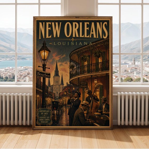 New Orleans French Quarter Wall Art Print, Vintage Travel City Decor
