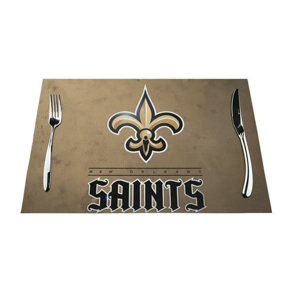 New_Orleans Heat Resistant Placemats Set of 4, Washable PVC Table Mats, Football Team Theme Fan Home Decor Kitchen Dining Table, Non-slip, Stain Resistant, Easy to Clean, Gift
