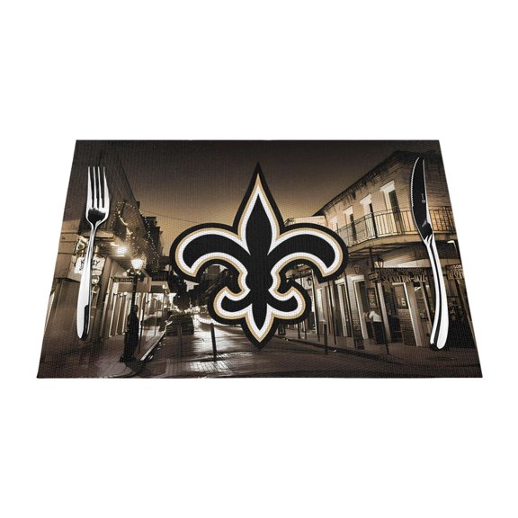 New_Orleans Heat Resistant Placemats Set of 4, Washable PVC Table Mats, Football Team Theme Fan Home Decor Kitchen Dining Table, Non-slip, Stain Resistant, Easy to Clean, Gift